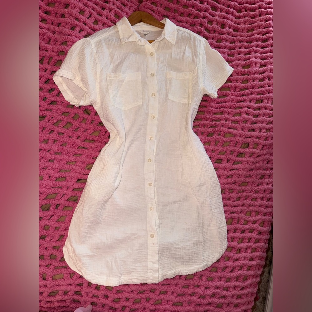 100% Cotton Casual White Button-Up Shirt Dress/Beach Cover Up, Size Medium - Picture 16 of 16